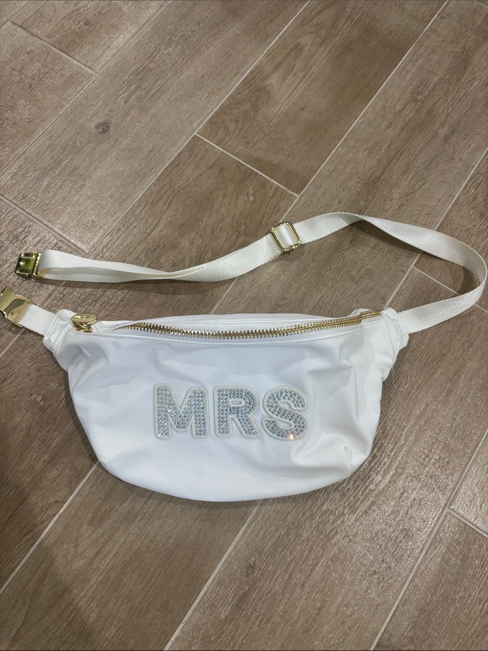 Stoney Clover Lane White 'MRS' Embellished Crossbody Belt Bag